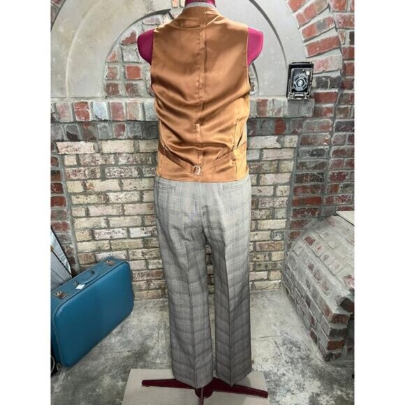 suit 3 piece plaid black brown red 1980s - Picture 10 of 16